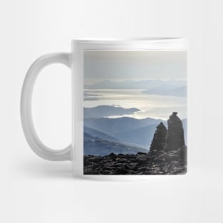 Cairns located near the summit of Ben Nevis Mug